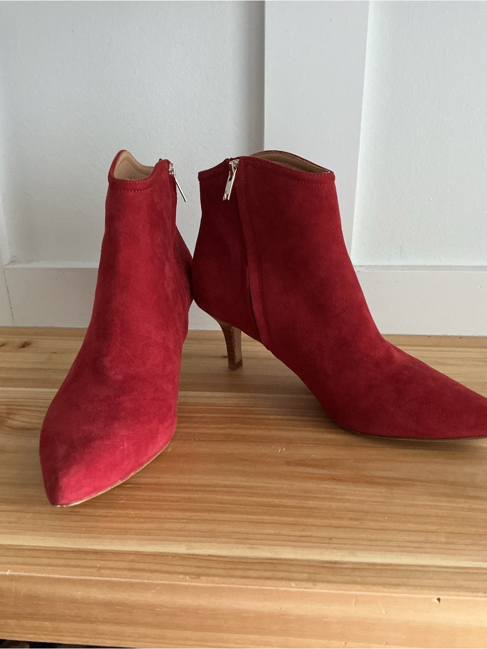 Joie RaleanRed Suede Pointed Toe Ankle Booties with Side Zip